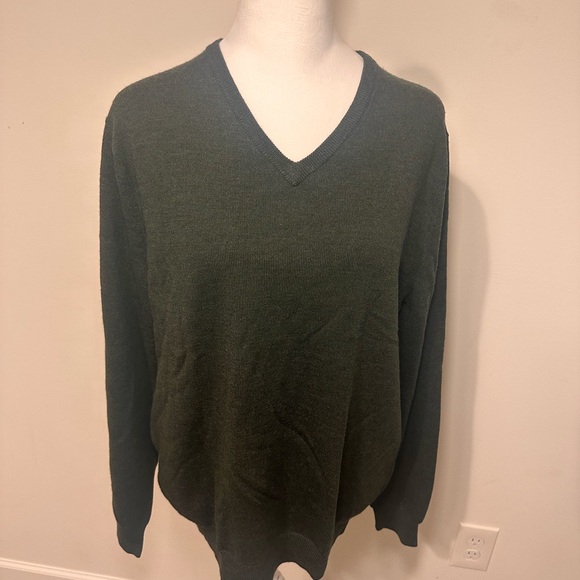 J. .Crew 100% Merino Wool V-neck Sweater Men's Dark Green Size Medium - Picture 1 of 6